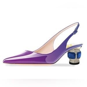 FSJ Purple Slingback Heels with Blue Gem Heel